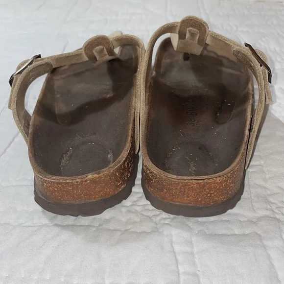 Birkenstock Gizeh Leather Sandals EU size 38 Tan Neutral Cork Well Worn Gorpcore - Picture 8 of 9